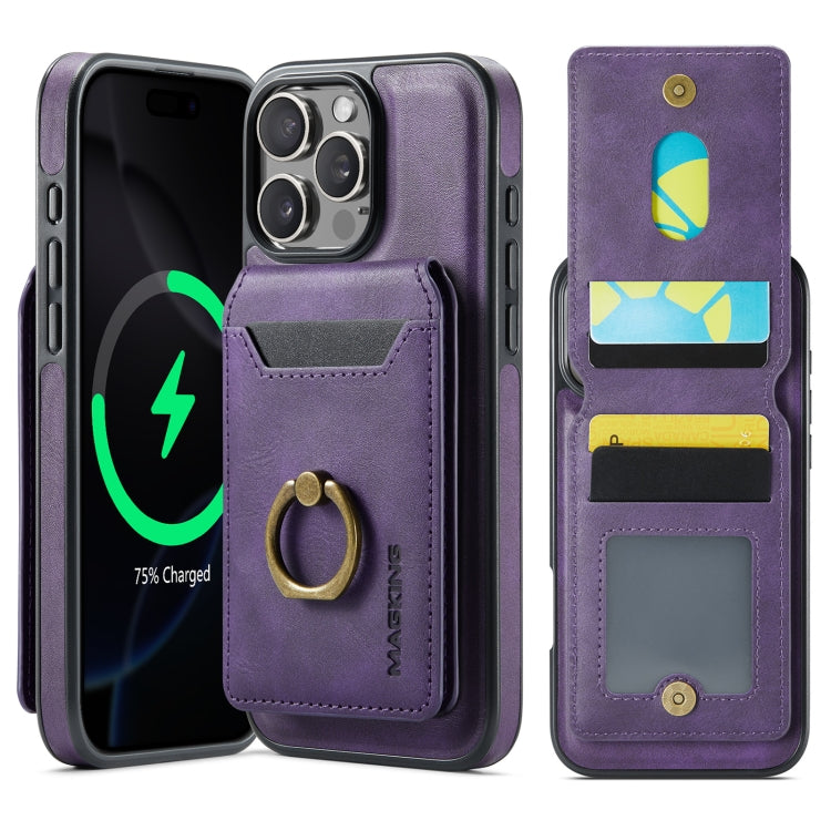 For iPhone 16 Pro Max MAGKING K1 MagSafe Detachable Wallet RFID Back Cover Phone Case(Purple) - iPhone 16 Pro Max Cases by MAGKING | Online Shopping UK | buy2fix