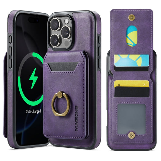 For iPhone 16 Pro Max MAGKING K1 MagSafe Detachable Wallet RFID Back Cover Phone Case(Purple) - iPhone 16 Pro Max Cases by MAGKING | Online Shopping UK | buy2fix