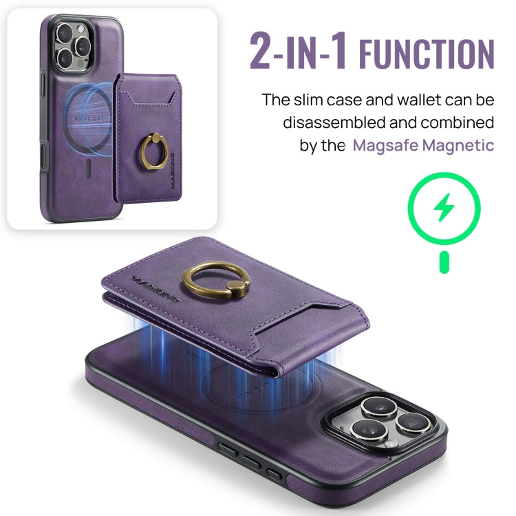For iPhone 16 Pro Max MAGKING K1 MagSafe Detachable Wallet RFID Back Cover Phone Case(Purple) - iPhone 16 Pro Max Cases by MAGKING | Online Shopping UK | buy2fix