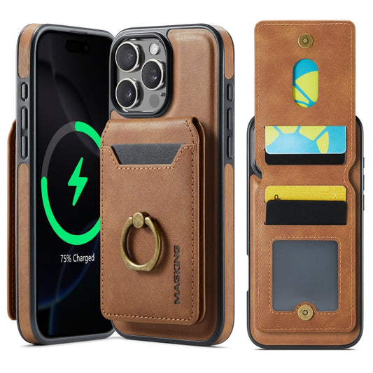 For iPhone 16 Pro Max MAGKING K1 MagSafe Detachable Wallet RFID Back Cover Phone Case(Brown) - iPhone 16 Pro Max Cases by MAGKING | Online Shopping UK | buy2fix