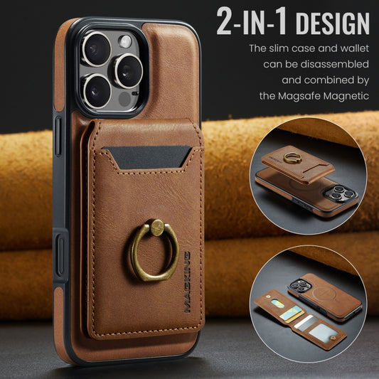 For iPhone 16 Pro Max MAGKING K1 MagSafe Detachable Wallet RFID Back Cover Phone Case(Brown) - iPhone 16 Pro Max Cases by MAGKING | Online Shopping UK | buy2fix