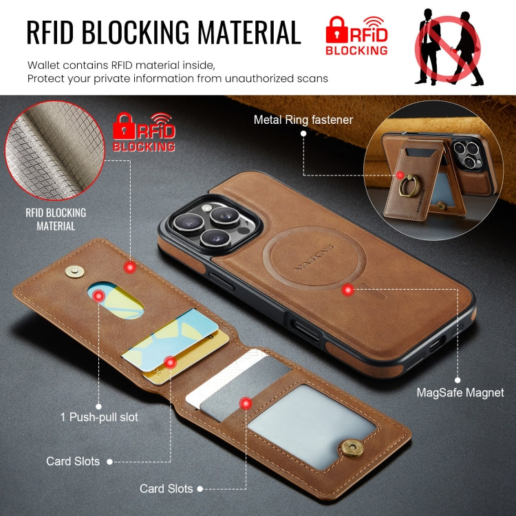 For iPhone 16 Pro Max MAGKING K1 MagSafe Detachable Wallet RFID Back Cover Phone Case(Brown) - iPhone 16 Pro Max Cases by MAGKING | Online Shopping UK | buy2fix