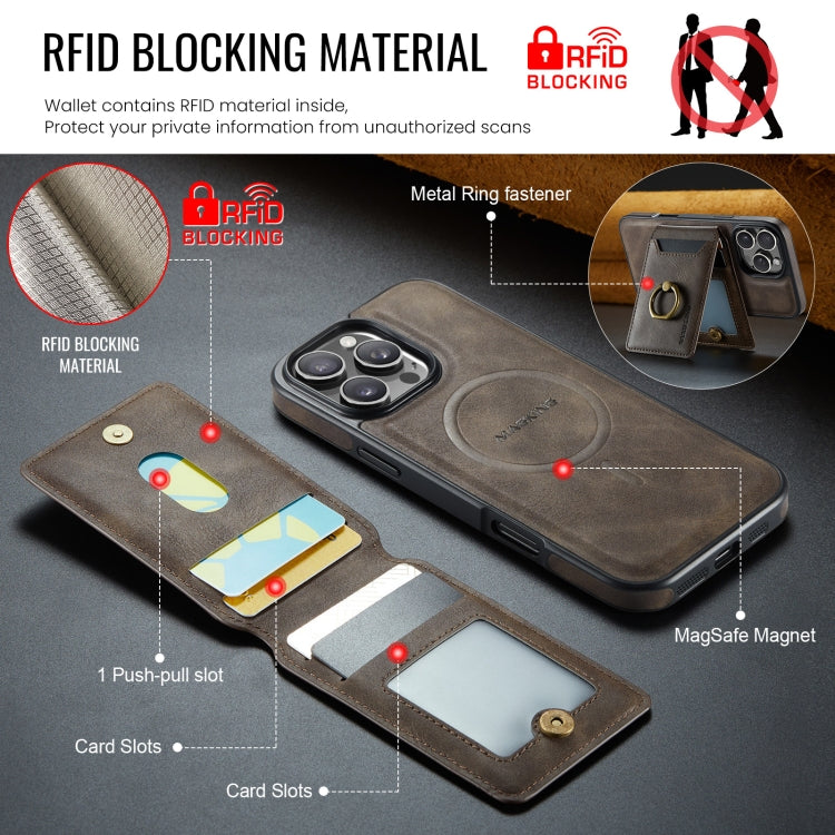 For iPhone 16 Pro MAGKING K1 MagSafe Detachable Wallet RFID Back Cover Phone Case(Coffee) - iPhone 16 Pro Cases by MAGKING | Online Shopping UK | buy2fix