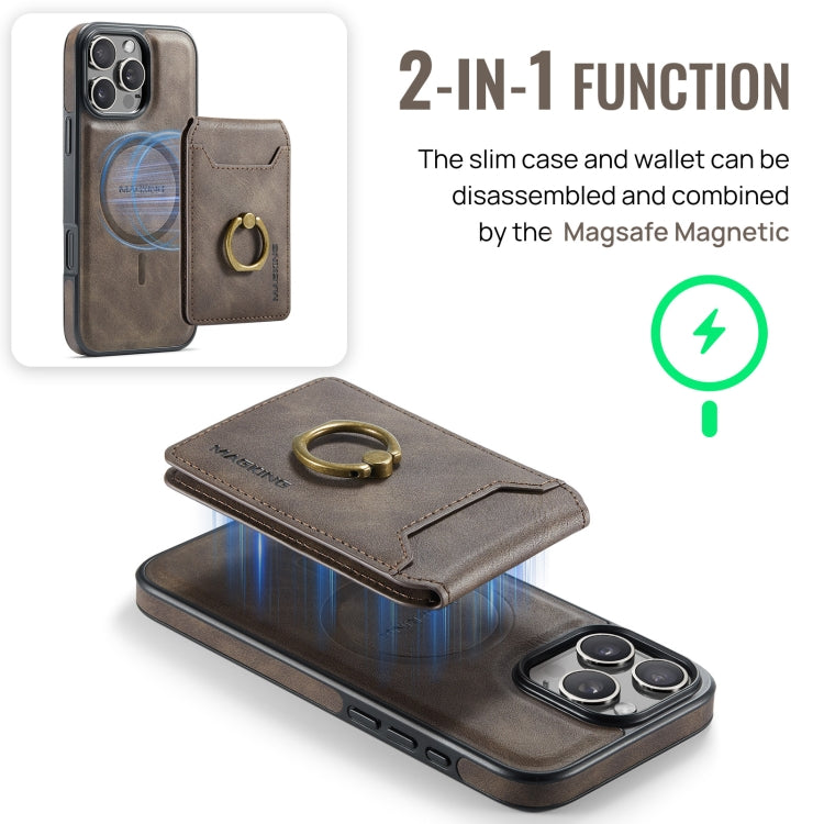 For iPhone 16 Pro MAGKING K1 MagSafe Detachable Wallet RFID Back Cover Phone Case(Coffee) - iPhone 16 Pro Cases by MAGKING | Online Shopping UK | buy2fix