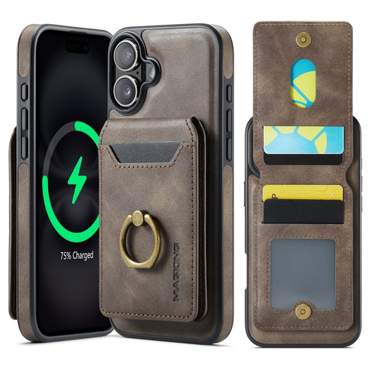 For iPhone 16 Plus MAGKING K1 MagSafe Detachable Wallet RFID Back Cover Phone Case(Coffee)
