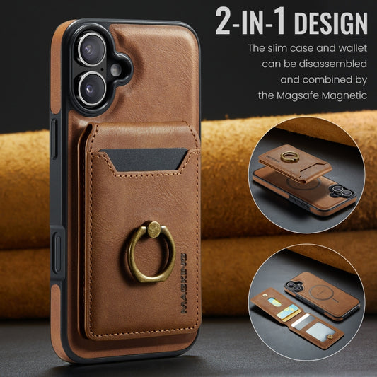 For iPhone 16 Plus MAGKING K1 MagSafe Detachable Wallet RFID Back Cover Phone Case(Brown) - iPhone 16 Plus Cases by MAGKING | Online Shopping UK | buy2fix
