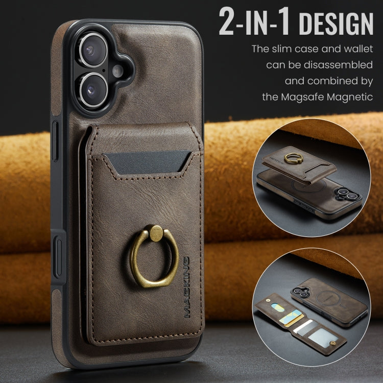 For iPhone 16 MAGKING K1 MagSafe Detachable Wallet RFID Back Cover Phone Case(Coffee) - iPhone 16 Cases by MAGKING | Online Shopping UK | buy2fix