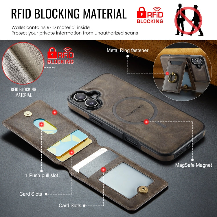 For iPhone 16 MAGKING K1 MagSafe Detachable Wallet RFID Back Cover Phone Case(Coffee) - iPhone 16 Cases by MAGKING | Online Shopping UK | buy2fix