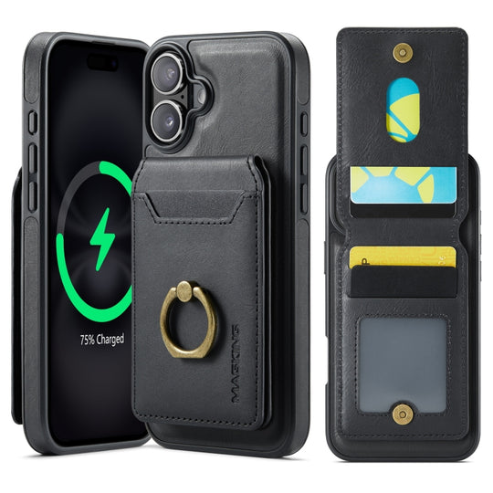 For iPhone 16 MAGKING K1 MagSafe Detachable Wallet RFID Back Cover Phone Case(Black)