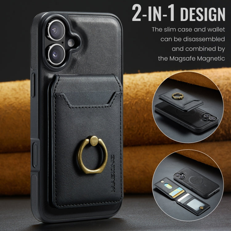 For iPhone 16 MAGKING K1 MagSafe Detachable Wallet RFID Back Cover Phone Case(Black) - iPhone 16 Cases by MAGKING | Online Shopping UK | buy2fix