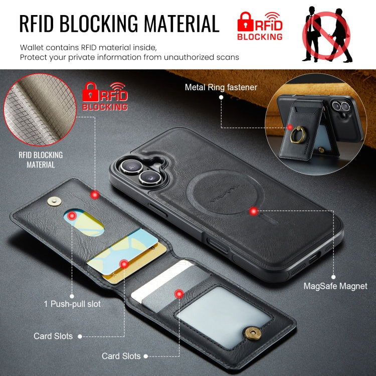For iPhone 16 MAGKING K1 MagSafe Detachable Wallet RFID Back Cover Phone Case(Black) - iPhone 16 Cases by MAGKING | Online Shopping UK | buy2fix