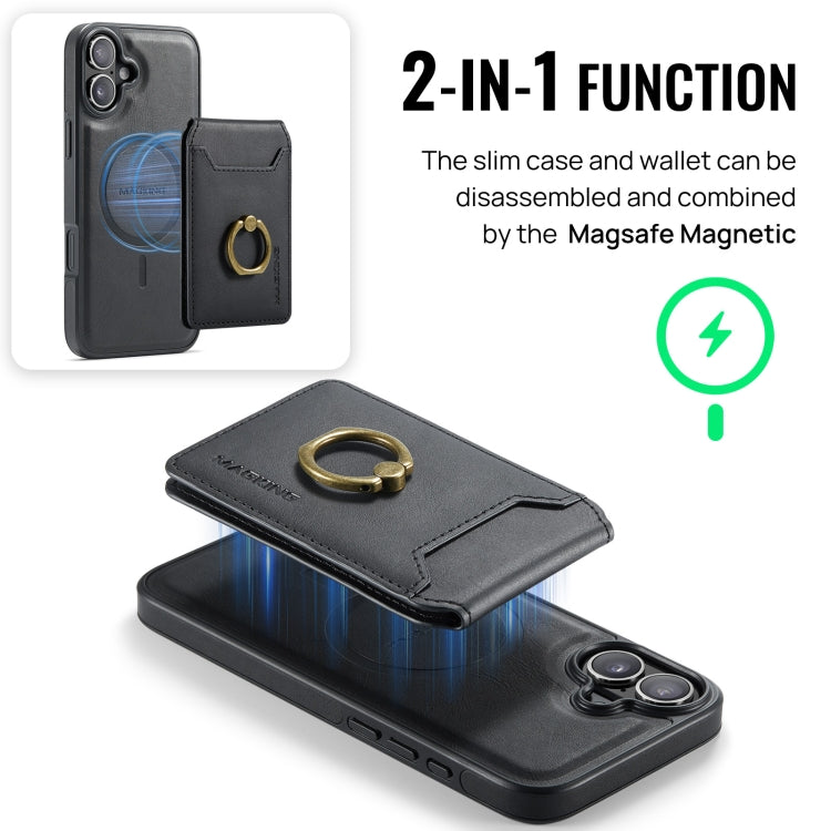 For iPhone 16 MAGKING K1 MagSafe Detachable Wallet RFID Back Cover Phone Case(Black) - iPhone 16 Cases by MAGKING | Online Shopping UK | buy2fix