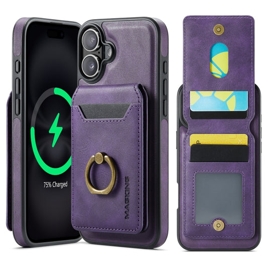 For iPhone 16 MAGKING K1 MagSafe Detachable Wallet RFID Back Cover Phone Case(Purple) - iPhone 16 Cases by MAGKING | Online Shopping UK | buy2fix