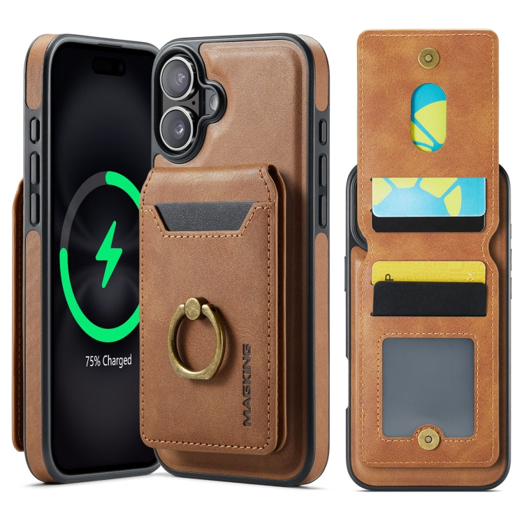 For iPhone 16 MAGKING K1 MagSafe Detachable Wallet RFID Back Cover Phone Case(Brown) - iPhone 16 Cases by MAGKING | Online Shopping UK | buy2fix