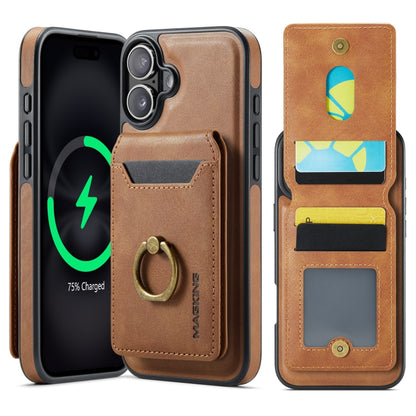 For iPhone 16 MAGKING K1 MagSafe Detachable Wallet RFID Back Cover Phone Case(Brown) - iPhone 16 Cases by MAGKING | Online Shopping UK | buy2fix