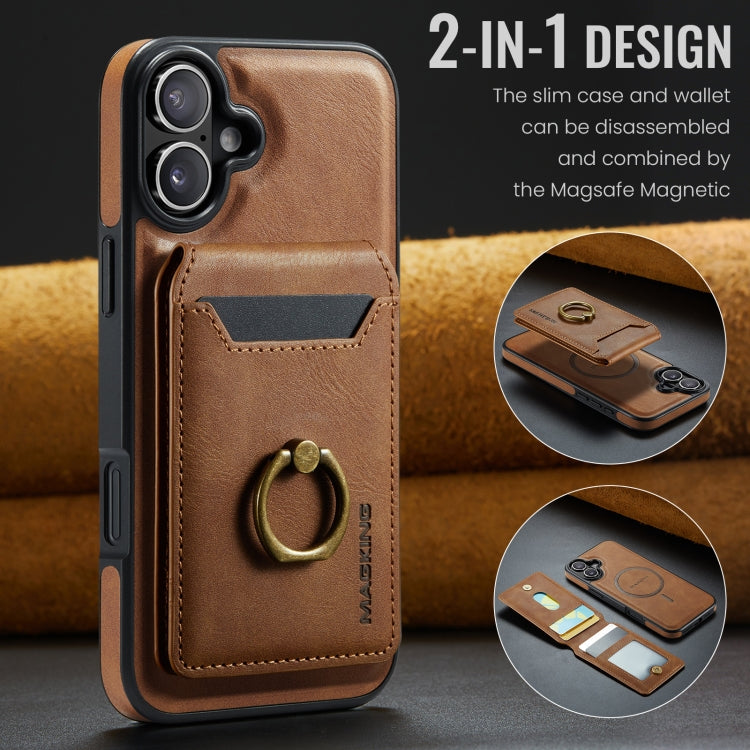 For iPhone 16 MAGKING K1 MagSafe Detachable Wallet RFID Back Cover Phone Case(Brown) - iPhone 16 Cases by MAGKING | Online Shopping UK | buy2fix