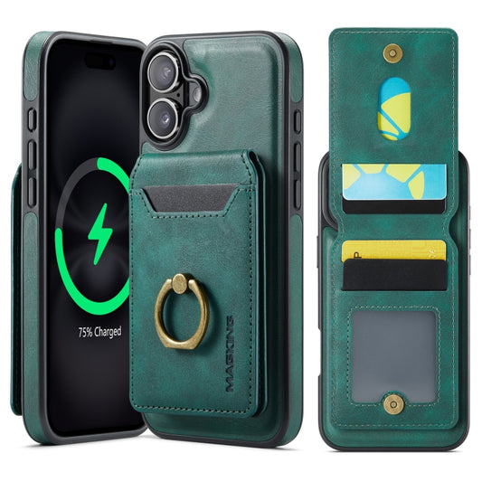 For iPhone 16 MAGKING K1 MagSafe Detachable Wallet RFID Back Cover Phone Case(Green) - iPhone 16 Cases by MAGKING | Online Shopping UK | buy2fix