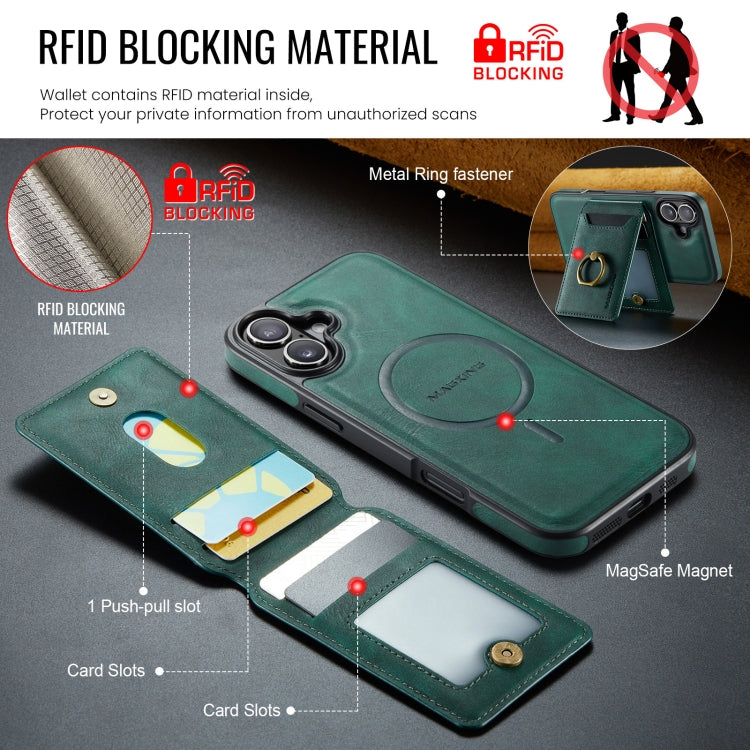 For iPhone 16 MAGKING K1 MagSafe Detachable Wallet RFID Back Cover Phone Case(Green) - iPhone 16 Cases by MAGKING | Online Shopping UK | buy2fix