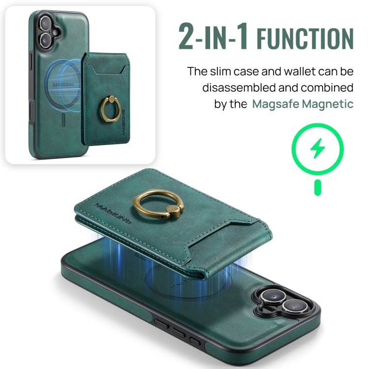 For iPhone 16 MAGKING K1 MagSafe Detachable Wallet RFID Back Cover Phone Case(Green) - iPhone 16 Cases by MAGKING | Online Shopping UK | buy2fix