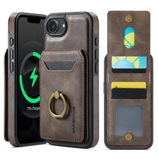 For iPhone 17e / 16e MAGKING K1 MagSafe Detachable Wallet RFID Back Cover Phone Case(Coffee)