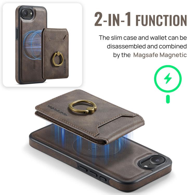 For iPhone 16e MAGKING K1 MagSafe Detachable Wallet RFID Back Cover Phone Case(Coffee) - iPhone 16e Cases by MAGKING | Online Shopping UK | buy2fix