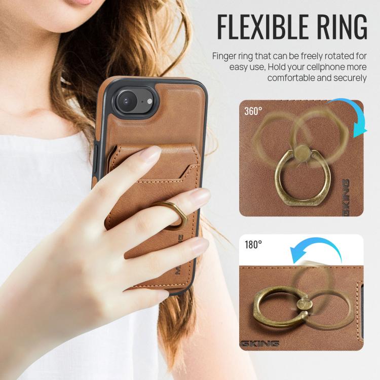 For iPhone 16e MAGKING K1 MagSafe Detachable Wallet RFID Back Cover Phone Case(Brown) - iPhone 16e Cases by MAGKING | Online Shopping UK | buy2fix