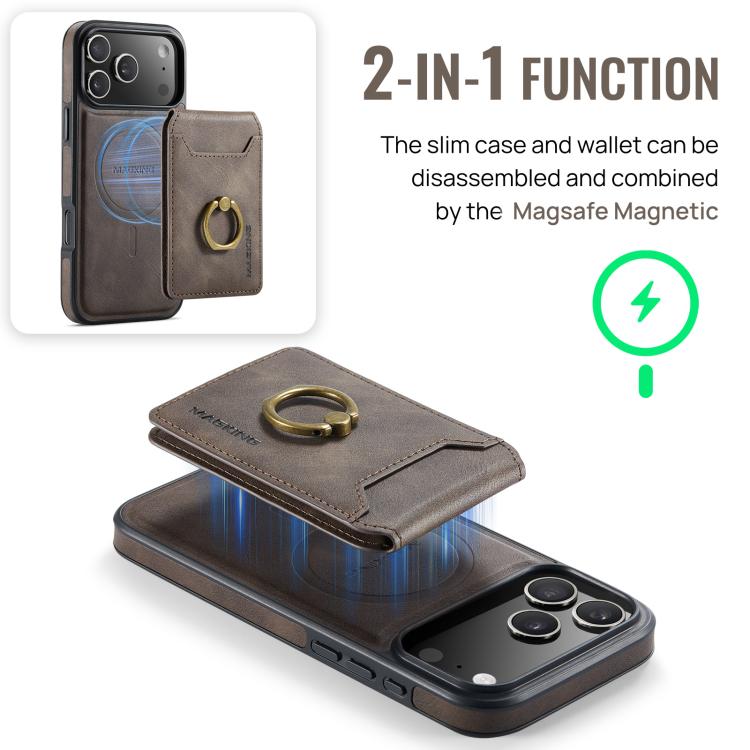 For iPhone 17 Pro Max MAGKING K1 MagSafe Detachable Wallet RFID Back Cover Phone Case(Coffee) - iPhone 17 Pro Max Cases by MAGKING | Online Shopping UK | buy2fix