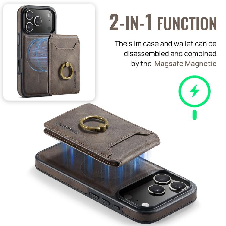 For iPhone 17 Pro MAGKING K1 MagSafe Detachable Wallet RFID Back Cover Phone Case(Coffee) - iPhone 17 Pro Cases by MAGKING | Online Shopping UK | buy2fix