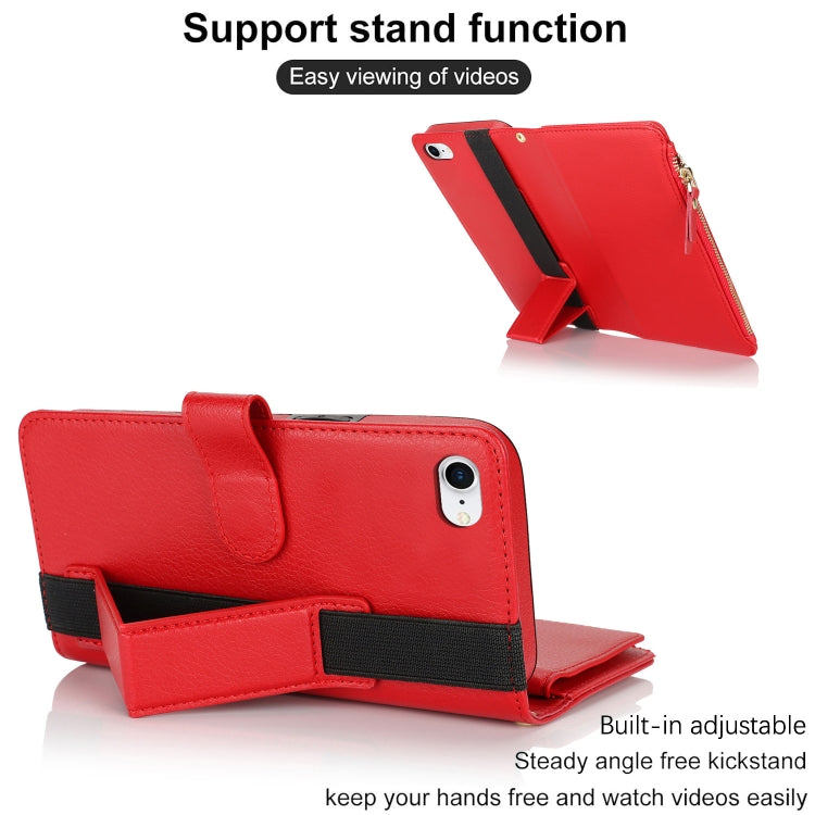 For iPhone SE 2022 / SE 2020 Wristband Holder Zipper Purse RFID Leather Phone Case(Red) - iPhone SE 2022 / 2020 / 8 / 7 Cases by buy2fix | Online Shopping UK | buy2fix