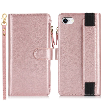 For iPhone SE 2022 / SE 2020 Wristband Holder Zipper Purse RFID Leather Phone Case(Rose Gold) - iPhone SE 2022 / 2020 / 8 / 7 Cases by buy2fix | Online Shopping UK | buy2fix