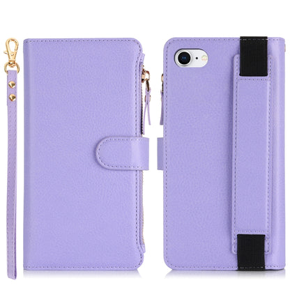 For iPhone SE 2022 / SE 2020 Wristband Holder Zipper Purse RFID Leather Phone Case(Purple) - iPhone SE 2022 / 2020 / 8 / 7 Cases by buy2fix | Online Shopping UK | buy2fix