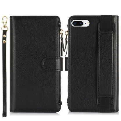For iPhone 8 Plus / 7 Plus Wristband Holder Zipper Purse RFID Leather Phone Case(Black) - More iPhone Cases by buy2fix | Online Shopping UK | buy2fix