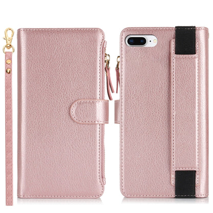 For iPhone 8 Plus / 7 Plus Wristband Holder Zipper Purse RFID Leather Phone Case(Rose Gold) - More iPhone Cases by buy2fix | Online Shopping UK | buy2fix