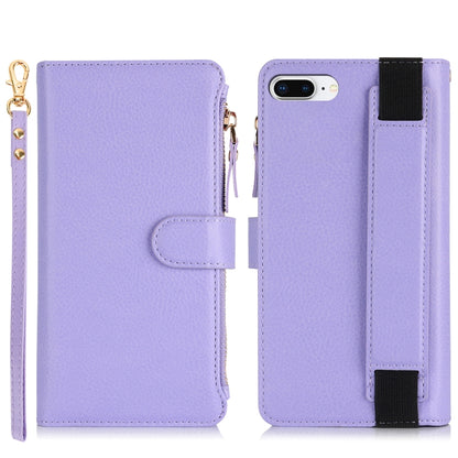 For iPhone 8 Plus / 7 Plus Wristband Holder Zipper Purse RFID Leather Phone Case(Purple) - More iPhone Cases by buy2fix | Online Shopping UK | buy2fix