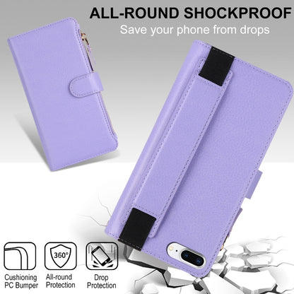 For iPhone 8 Plus / 7 Plus Wristband Holder Zipper Purse RFID Leather Phone Case(Purple) - More iPhone Cases by buy2fix | Online Shopping UK | buy2fix