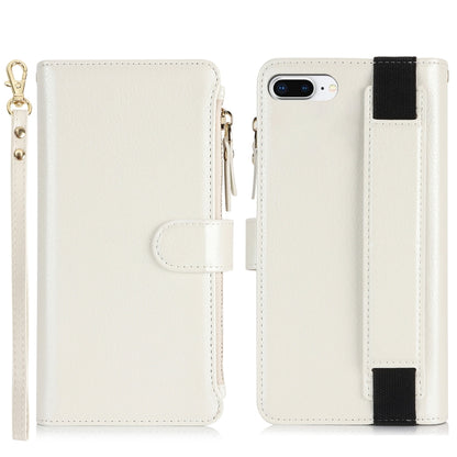 For iPhone 8 Plus / 7 Plus Wristband Holder Zipper Purse RFID Leather Phone Case(White) - More iPhone Cases by buy2fix | Online Shopping UK | buy2fix