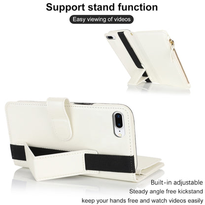 For iPhone 8 Plus / 7 Plus Wristband Holder Zipper Purse RFID Leather Phone Case(White) - More iPhone Cases by buy2fix | Online Shopping UK | buy2fix