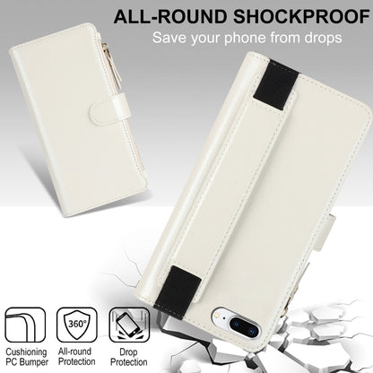 For iPhone 8 Plus / 7 Plus Wristband Holder Zipper Purse RFID Leather Phone Case(White) - More iPhone Cases by buy2fix | Online Shopping UK | buy2fix