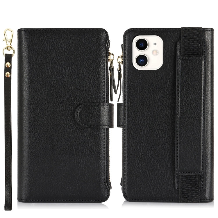 For iPhone 11 Wristband Holder Zipper Purse RFID Leather Phone Case(Black) - iPhone 11 Cases by buy2fix | Online Shopping UK | buy2fix