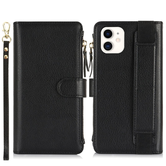 For iPhone 11 Wristband Holder Zipper Purse RFID Leather Phone Case(Black) - iPhone 11 Cases by buy2fix | Online Shopping UK | buy2fix