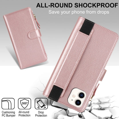 For iPhone 11 Wristband Holder Zipper Purse RFID Leather Phone Case(Rose Gold) - iPhone 11 Cases by buy2fix | Online Shopping UK | buy2fix