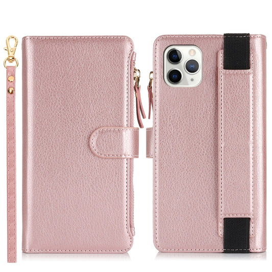 For iPhone 11 Pro Wristband Holder Zipper Purse RFID Leather Phone Case(Rose Gold) - iPhone 11 Pro Cases by buy2fix | Online Shopping UK | buy2fix