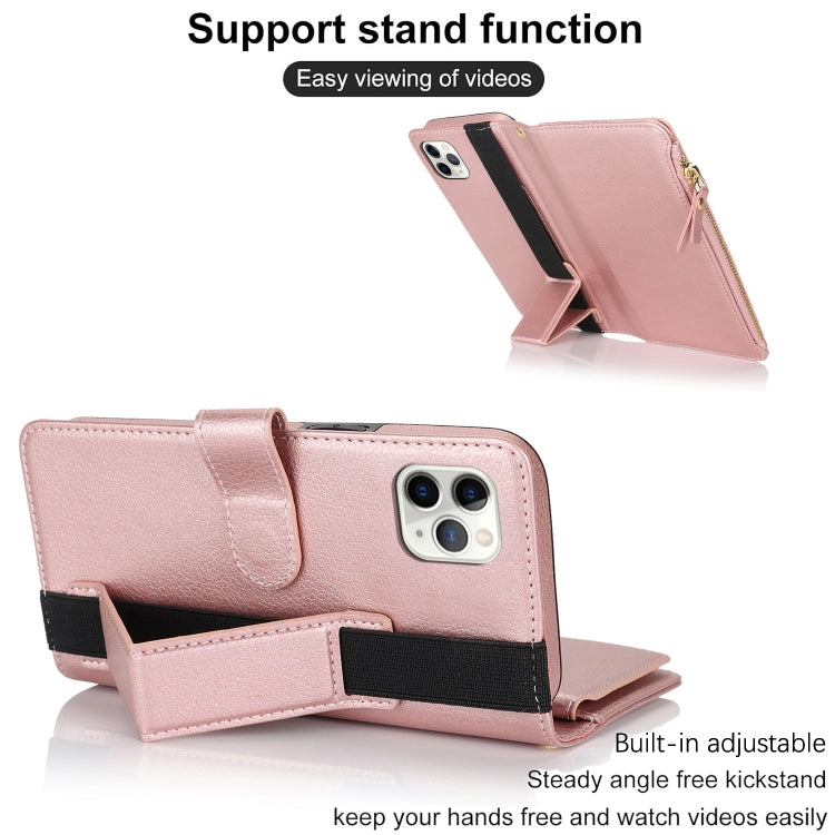 For iPhone 11 Pro Wristband Holder Zipper Purse RFID Leather Phone Case(Rose Gold) - iPhone 11 Pro Cases by buy2fix | Online Shopping UK | buy2fix