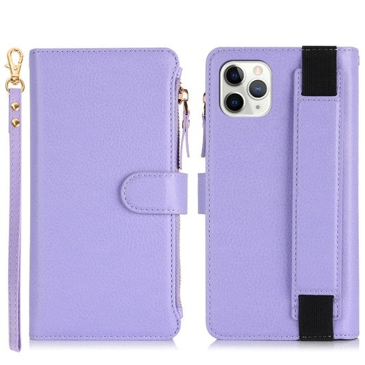 For iPhone 11 Pro Wristband Holder Zipper Purse RFID Leather Phone Case(Purple) - iPhone 11 Pro Cases by buy2fix | Online Shopping UK | buy2fix