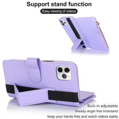 For iPhone 11 Pro Wristband Holder Zipper Purse RFID Leather Phone Case(Purple) - iPhone 11 Pro Cases by buy2fix | Online Shopping UK | buy2fix