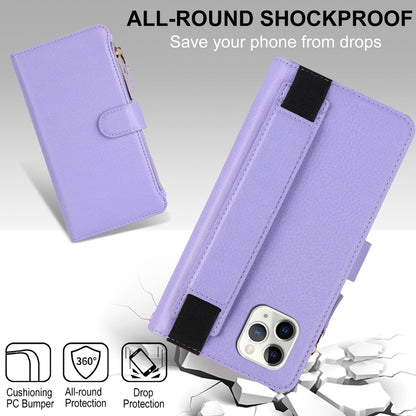 For iPhone 11 Pro Wristband Holder Zipper Purse RFID Leather Phone Case(Purple) - iPhone 11 Pro Cases by buy2fix | Online Shopping UK | buy2fix