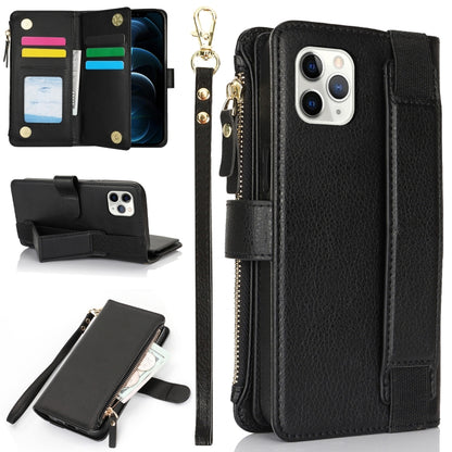 For iPhone 11 Pro Max Wristband Holder Zipper Purse RFID Leather Phone Case(Black) - iPhone 11 Pro Max Cases by buy2fix | Online Shopping UK | buy2fix
