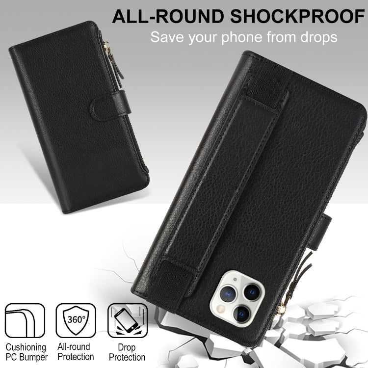 For iPhone 11 Pro Max Wristband Holder Zipper Purse RFID Leather Phone Case(Black) - iPhone 11 Pro Max Cases by buy2fix | Online Shopping UK | buy2fix