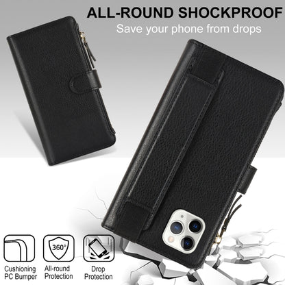 For iPhone 11 Pro Max Wristband Holder Zipper Purse RFID Leather Phone Case(Black) - iPhone 11 Pro Max Cases by buy2fix | Online Shopping UK | buy2fix