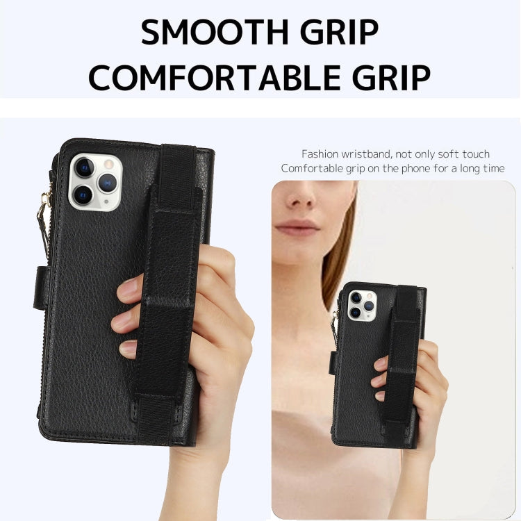 For iPhone 11 Pro Max Wristband Holder Zipper Purse RFID Leather Phone Case(Black) - iPhone 11 Pro Max Cases by buy2fix | Online Shopping UK | buy2fix